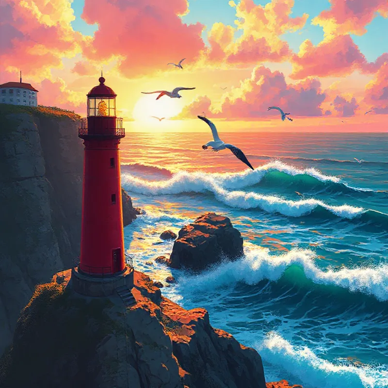 Ilustración de un faro en Mosaico